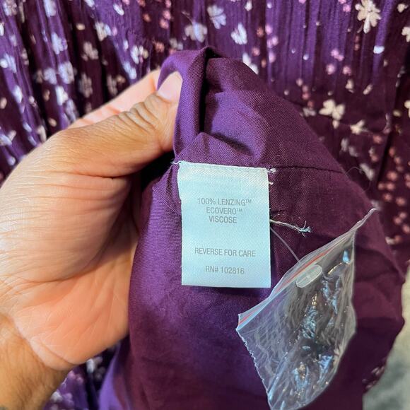 Garnet Hill Marina Crepe Dress Size Medium Purple Floral New Relaxed Fit New - Picture 3 of 7